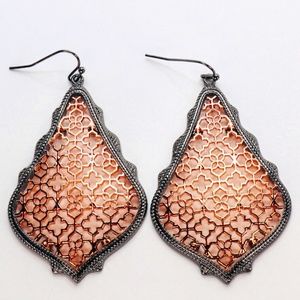Rose Gold + Black Trim Filigree Drop Earrings